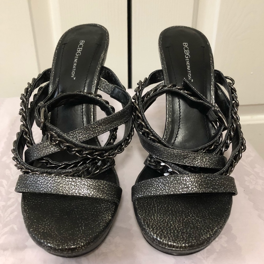 Bcbgeneration Silver Metallic Strap Sandals Sz 10b - image 1
